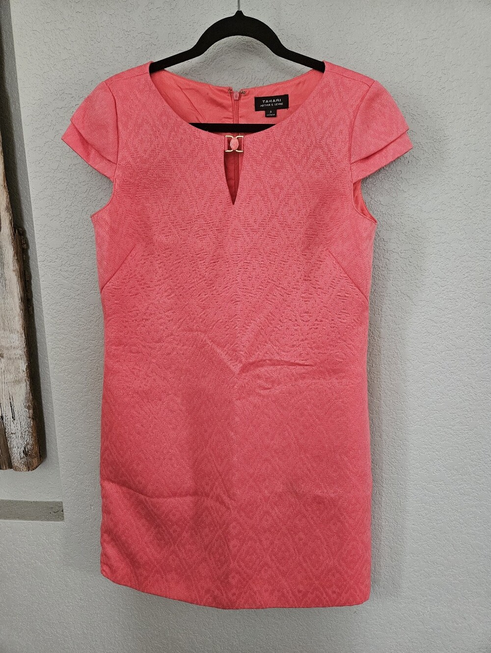 Tahari Coral Pink Textured Cap-Sleeve Mini Dress
